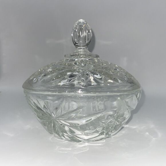 Vintage Anchor Hocking Clear Glass Dish With Lid starburst pattern, Candy dish - Picture 1 of 6